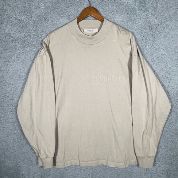 Fear Of God FOG Essential Shirt Mens Sand Oversized Long Sleeve Pullover Medium - Picture 1 of 10